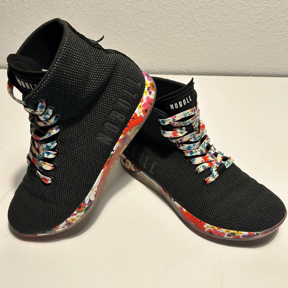 NOBULL Black Floral High Top Trainer Shoes Womens 9 Mens 7.5 SuperFabric